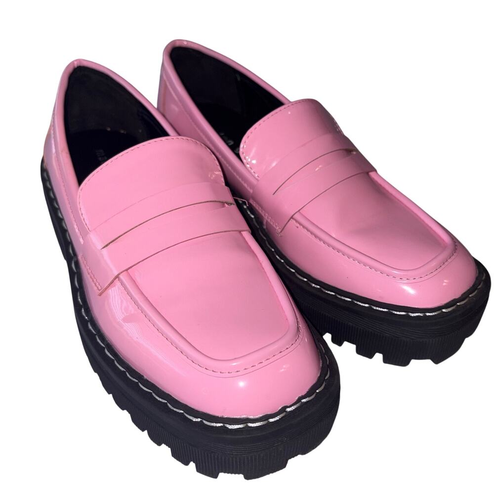 Madden Girl Pink Platform Chunky Penny Loafer Lug Sole Glossy Y2k Preppy 7.5